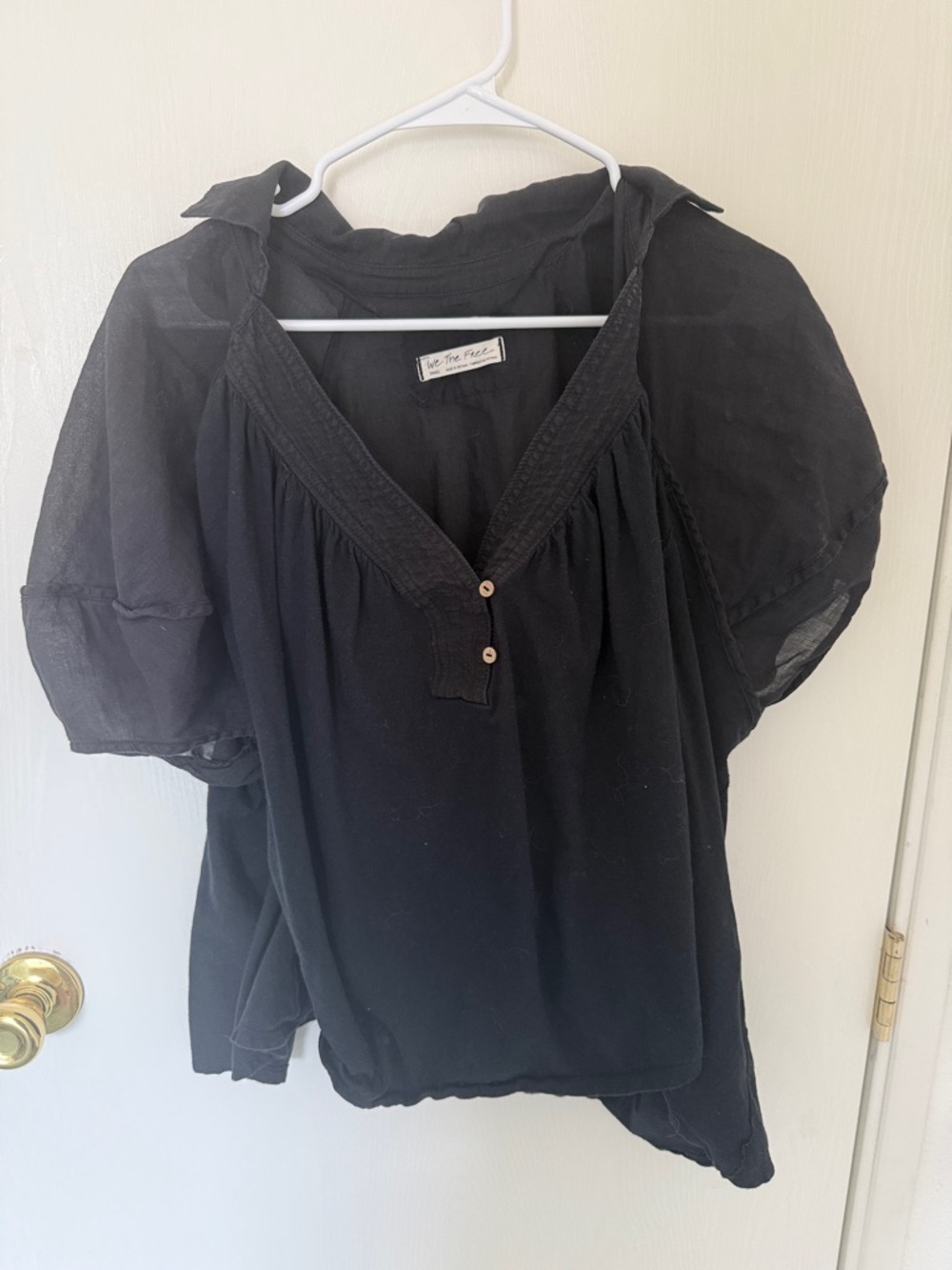 Free People Black Gauzy Peasant Blouse